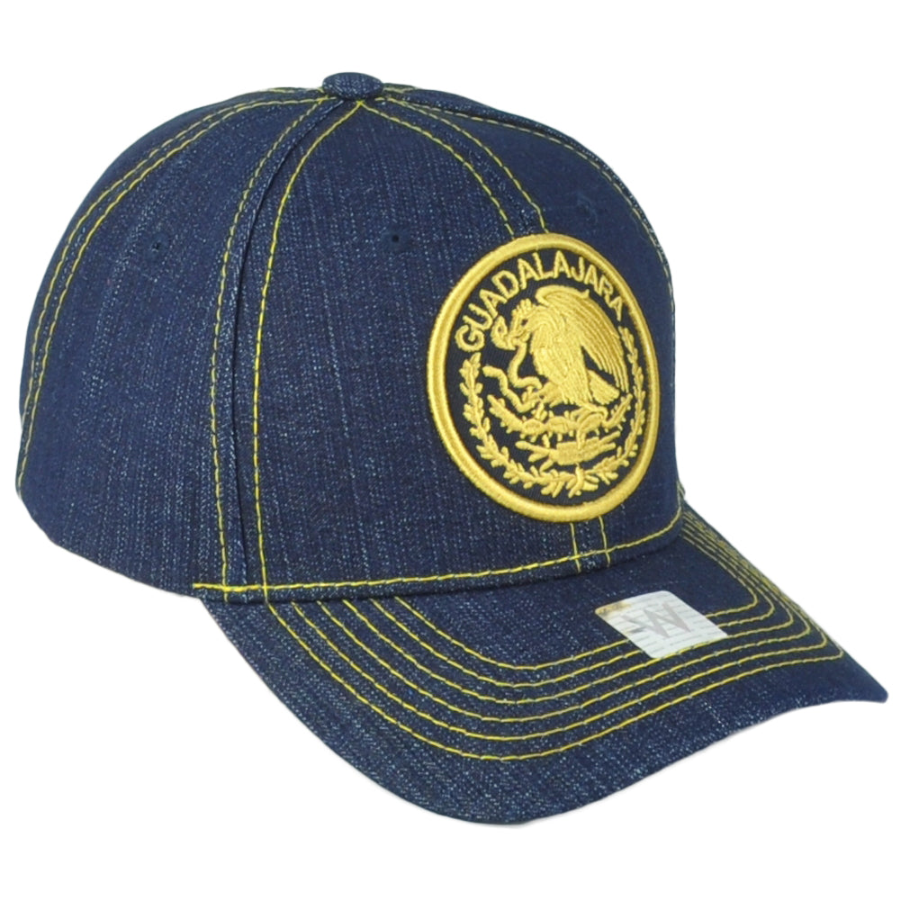 Guadalajara Mexico City Shield Denim Blue Adjustable Curved Bill Gorra Hat Cap