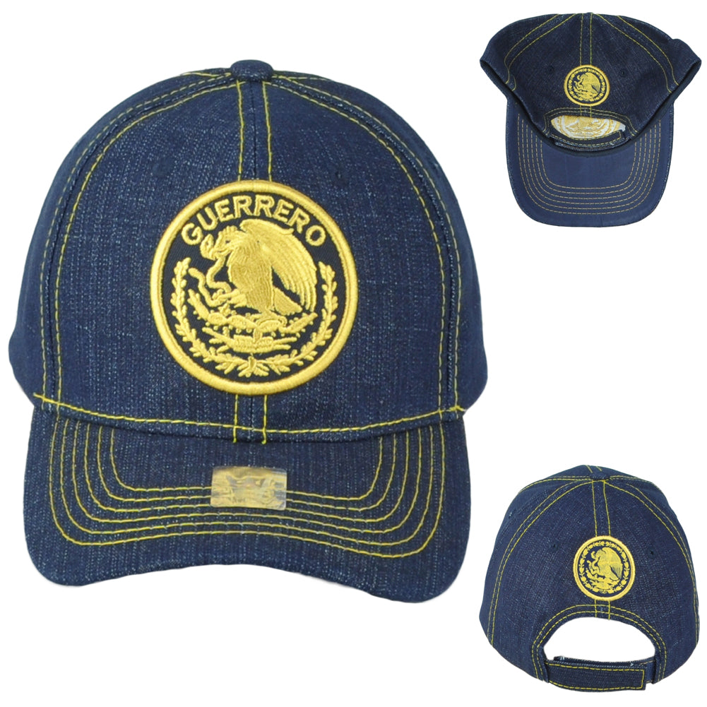 Guerrero Mexico City Shield Denim Blue Adjustable Curved Bill Gorra Men Hat Cap