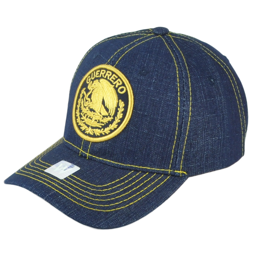 Guerrero Mexico City Shield Denim Blue Adjustable Curved Bill Gorra Men Hat Cap