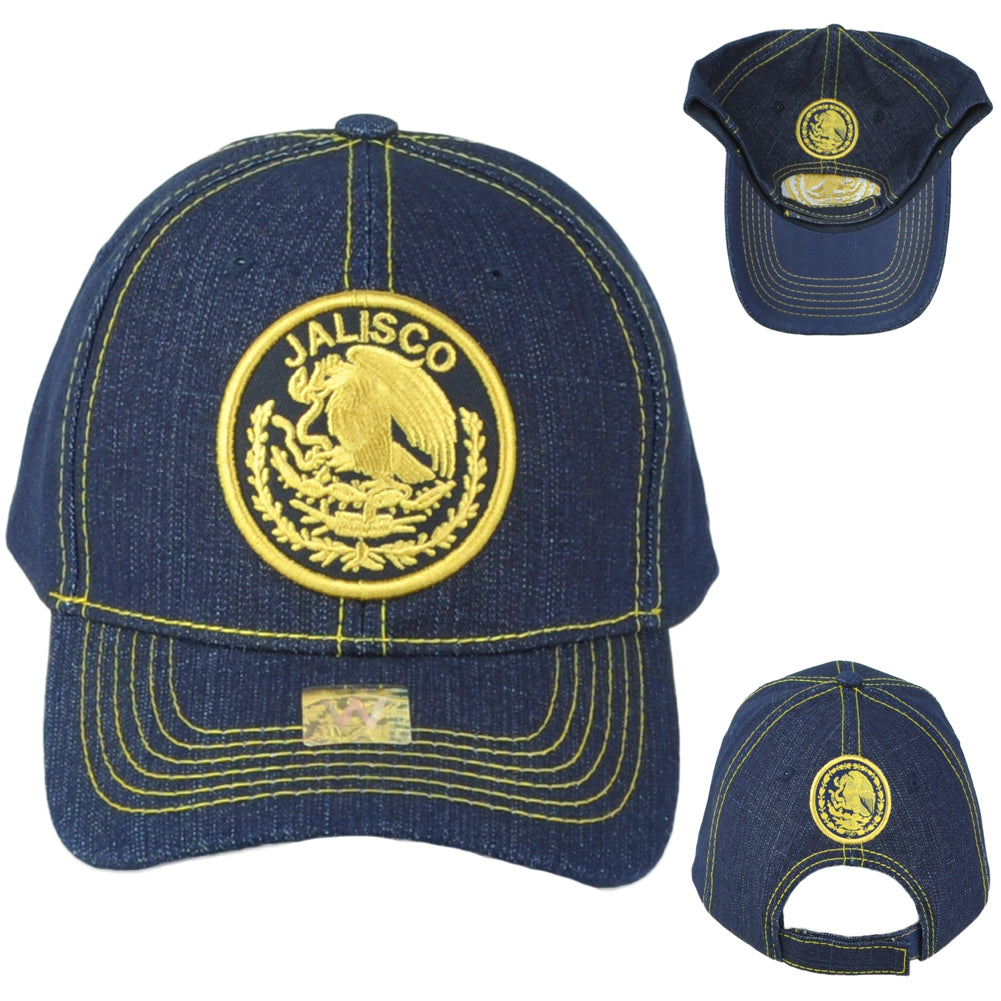 Jalisco Mexico City Shield Denim Blue Adjustable Curved Bill Gorra Adult Hat Cap