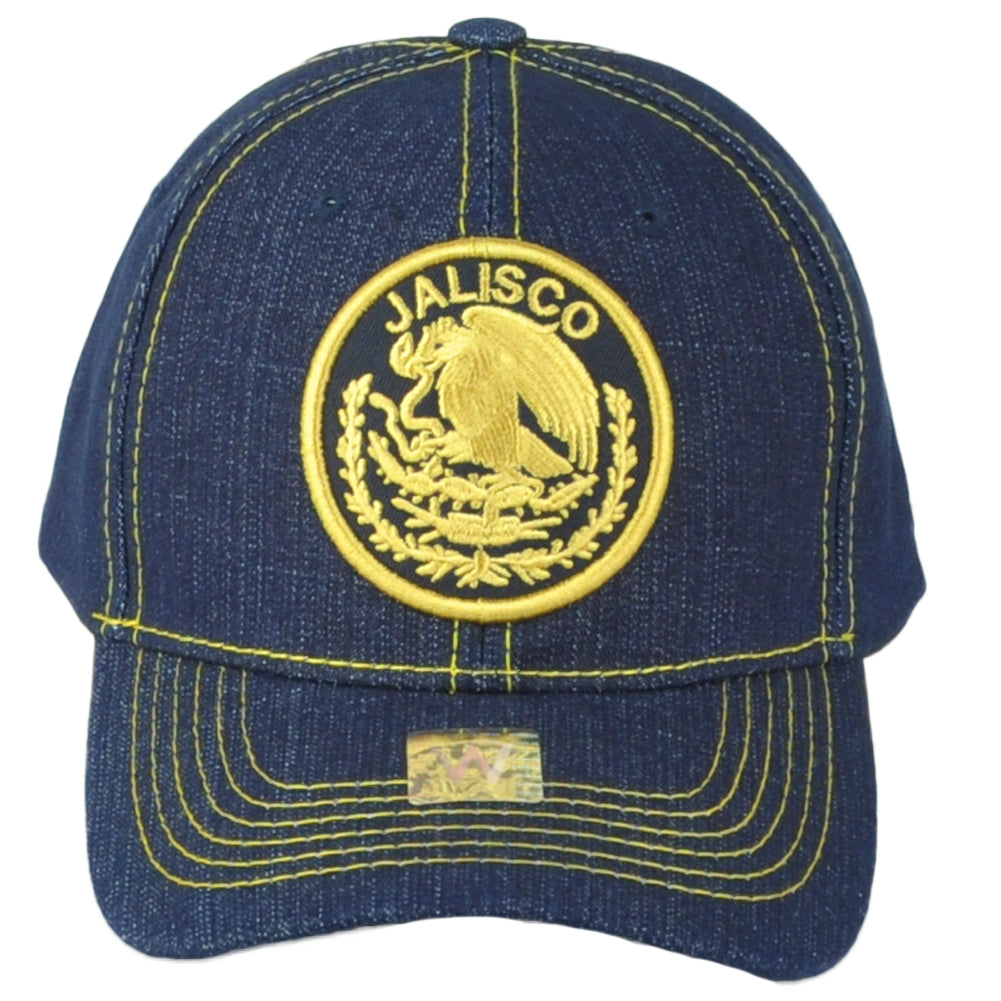 Jalisco Mexico City Shield Denim Blue Adjustable Curved Bill Gorra Adult Hat Cap
