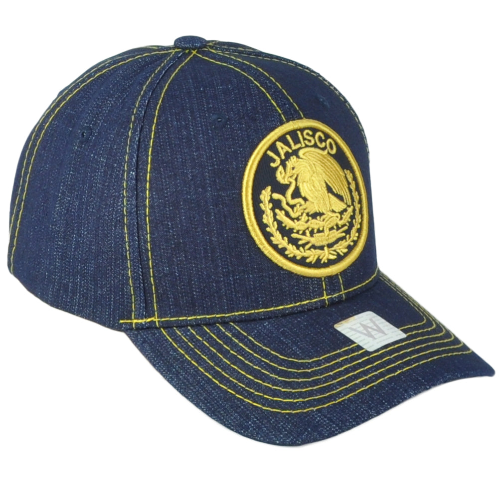 Jalisco Mexico City Shield Denim Blue Adjustable Curved Bill Gorra Adult Hat Cap