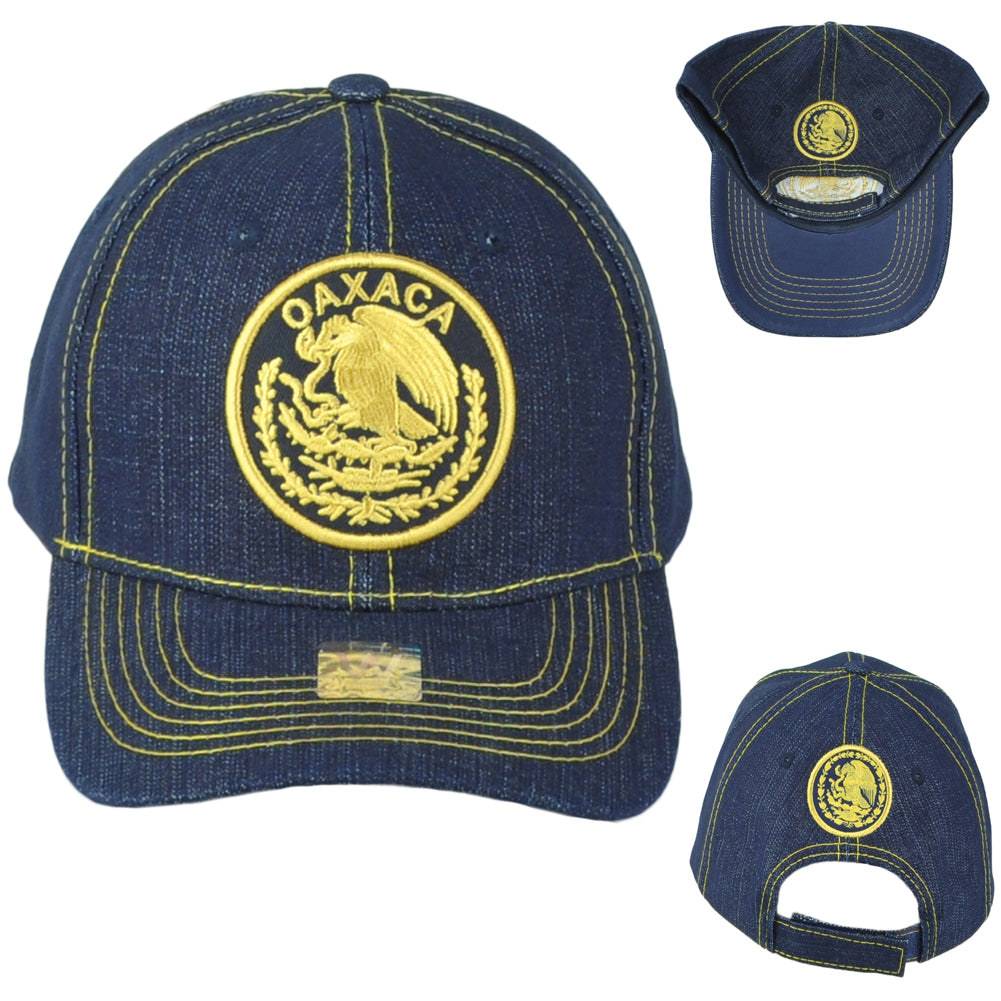 Oaxaca Mexico City Shield Denim Blue Adjustable Curved Bill Gorra Men Hat Cap