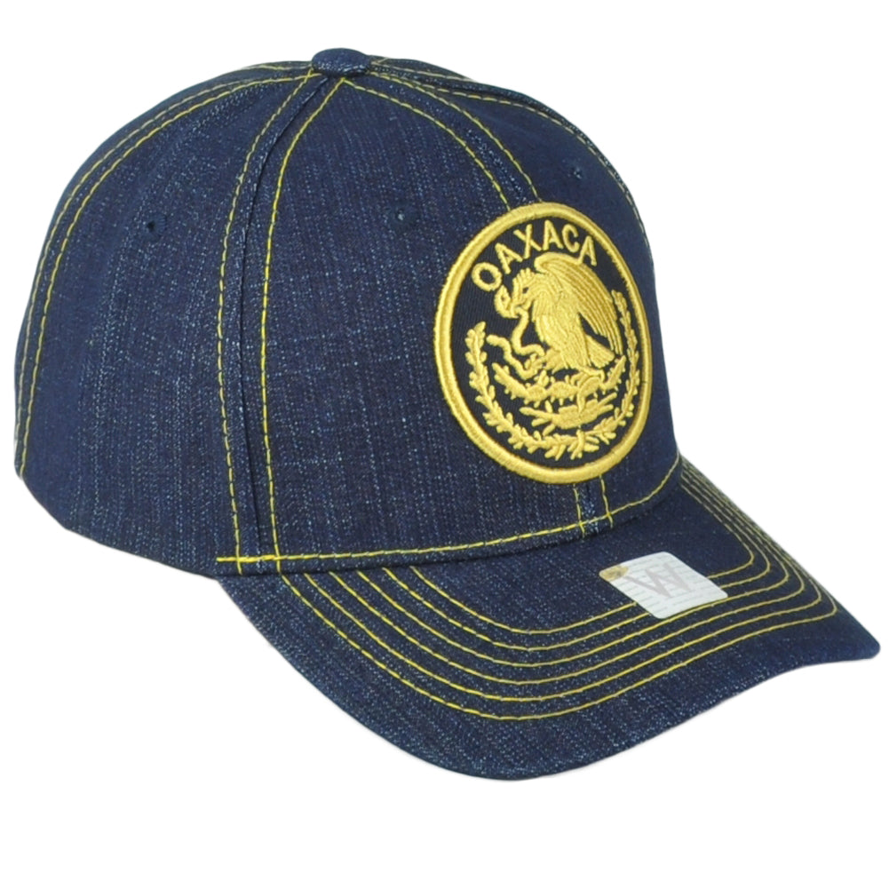 Oaxaca Mexico City Shield Denim Blue Adjustable Curved Bill Gorra Men Hat Cap