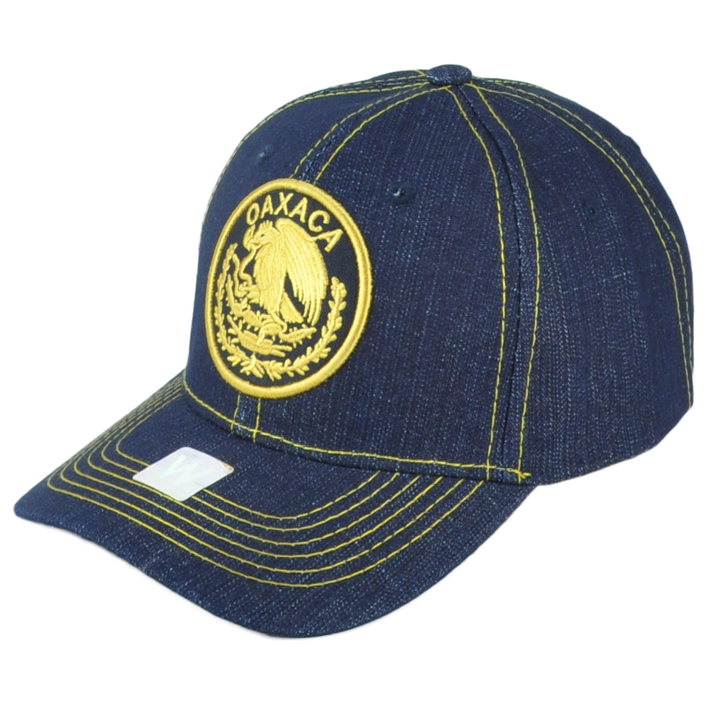 Oaxaca Mexico City Shield Denim Blue Adjustable Curved Bill Gorra Men Hat Cap
