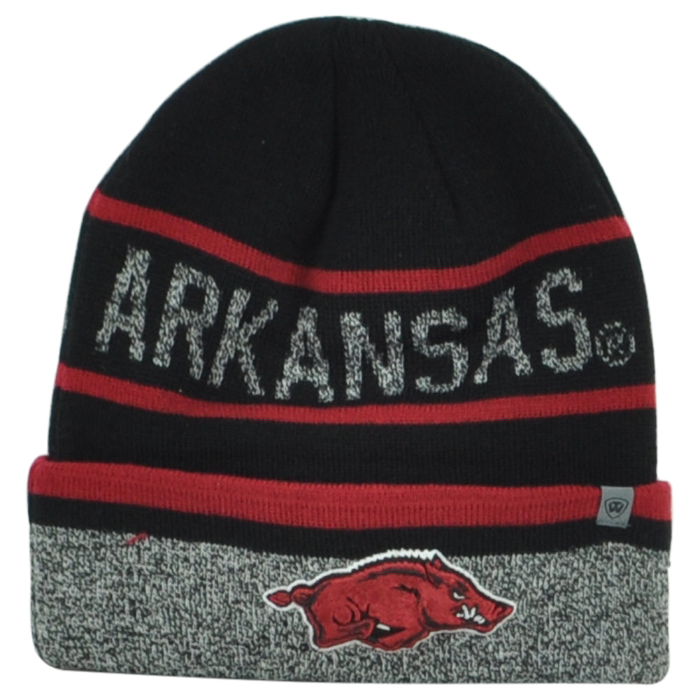 NCAA TOW Arkansas Razorbacks Winter Sports Adult Tricolor Cuffed Knit Beanie Hat