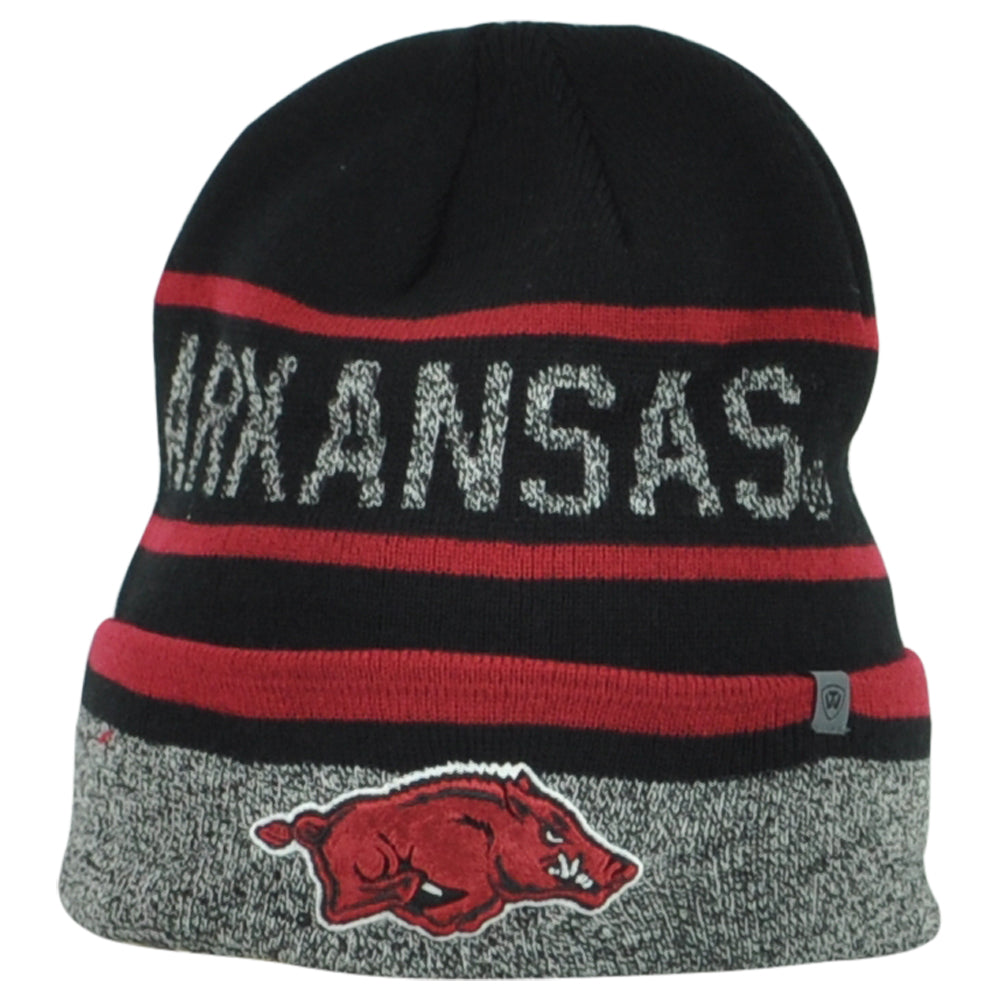 NCAA TOW Arkansas Razorbacks Winter Sports Adult Tricolor Cuffed Knit Beanie Hat