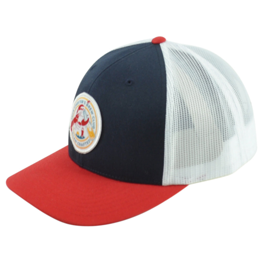 Jack Chester's Brew Club Claw Crafted Trucker Mesh Blue Red White Adults Hat Cap