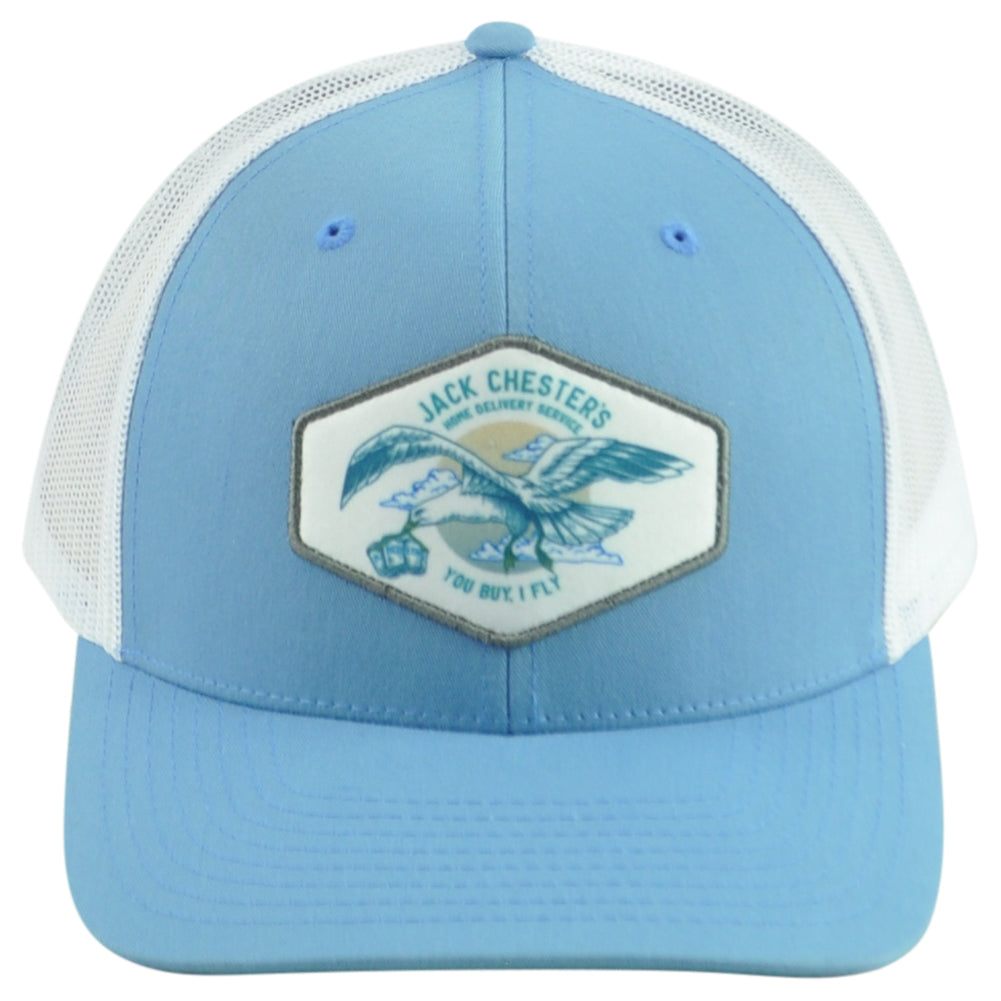 Jack Chester's Brew Home Delivery Service Trucker Mesh Blue White Adults Hat Cap