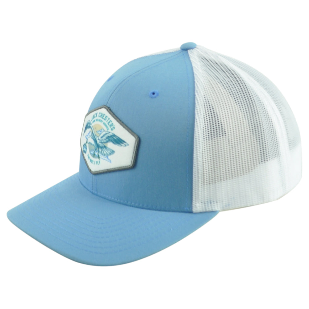Jack Chester's Brew Home Delivery Service Trucker Mesh Blue White Adults Hat Cap