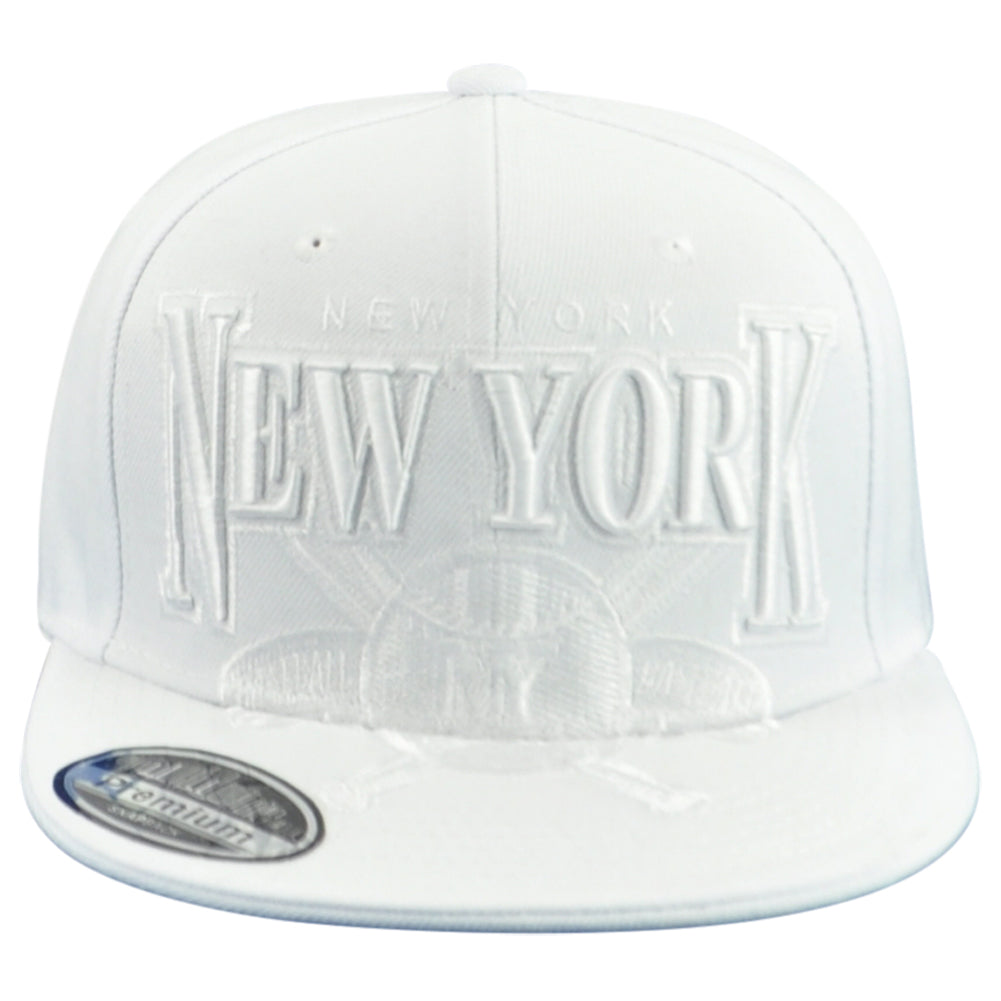 New York Yankees Theme Baseball State Flat Bill Adjustable Adults White Hat Cap