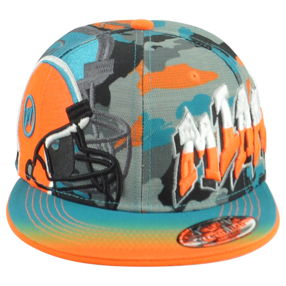 Miami Florida Dolphins Theme Football Helmet Flat Bill Adults Men Camo Hat Cap