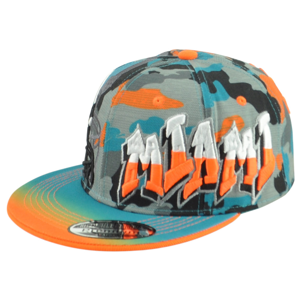 Miami Florida Dolphins Theme Football Helmet Flat Bill Adults Men Camo Hat Cap