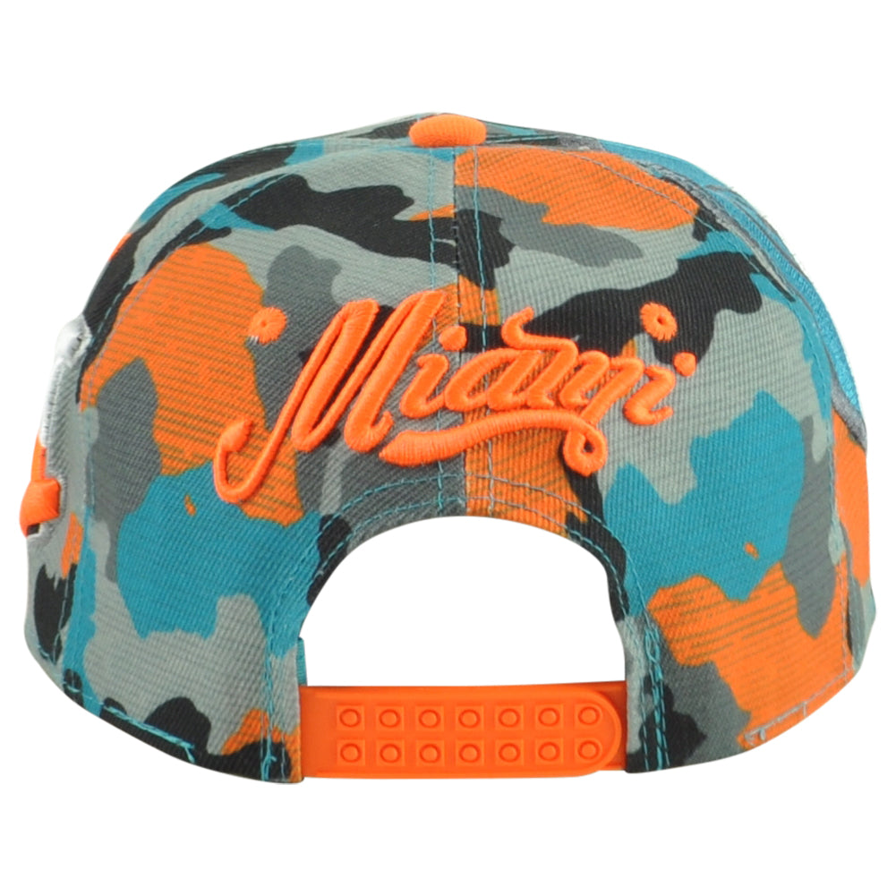 Miami Florida Dolphins Theme Football Helmet Flat Bill Adults Men Camo Hat Cap