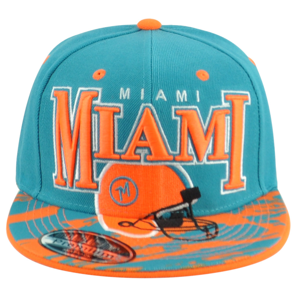 Miami Florida Dolphins Theme Football Helmet Flat Bill Adults Two Colors Hat Cap