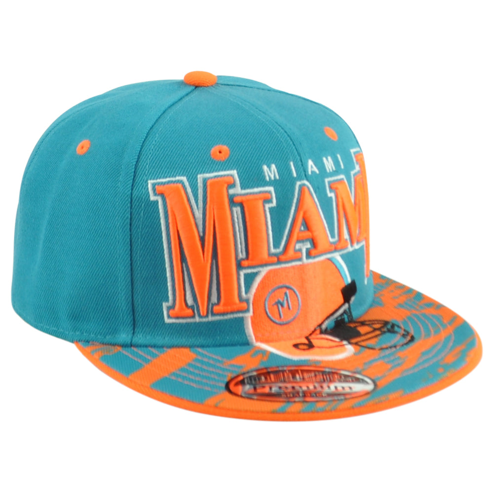 Miami Florida Dolphins Theme Football Helmet Flat Bill Adults Two Colors Hat Cap