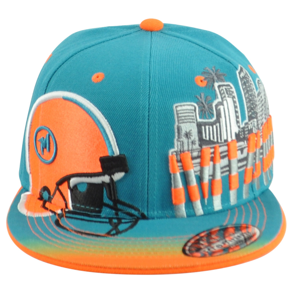 Miami Florida Dolphins Theme Football Helmet Flat Bill Adults Stripes Hat Cap