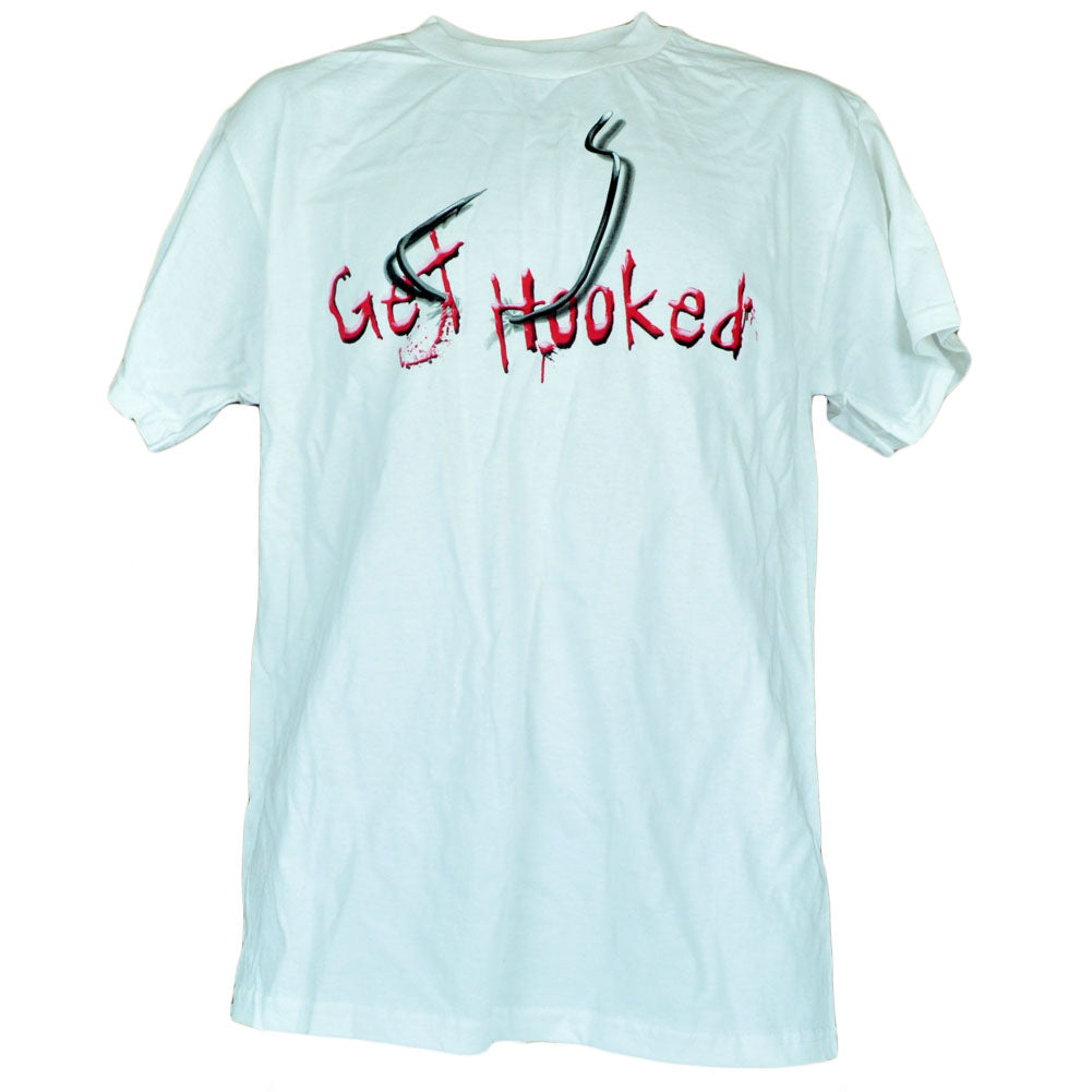 Get Hooked Fishermens White Fishing Outdoor Shirt Mens Adult Tee T-Shirt
