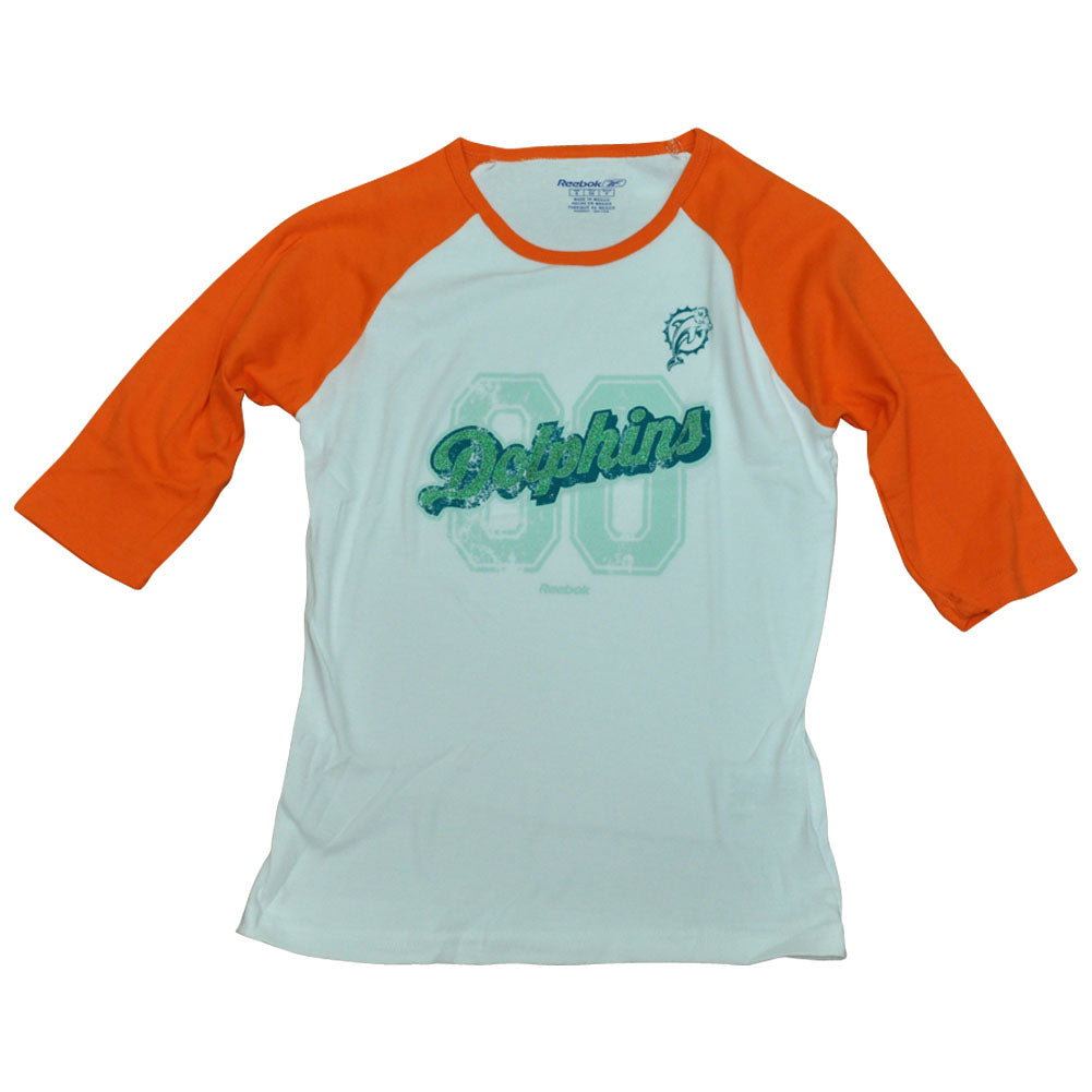 NFL Reebok Miami Dolphins Fins Junior Girls Distressed Mid Sleeve Shirt