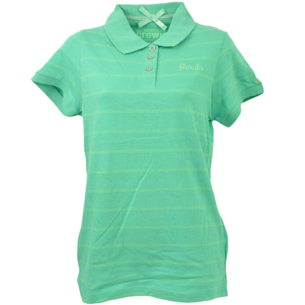 Florida Sunshine State Polo Tshirt Collar Womens Ladies Aqua Striped Crown