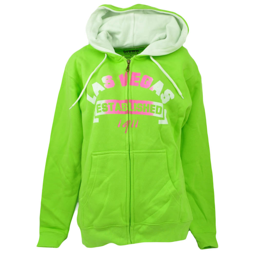 Las Vegas Nevada Established 1911 Zipper Hoodie Womens Neon Green Sin City MED