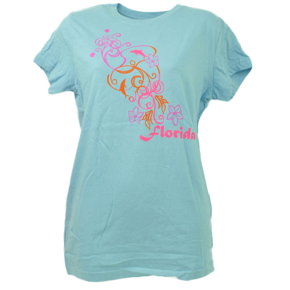 Florida Sunshine State Tshirt Tee Womens Short Sleeve Crew Neck Ladies Blue SM