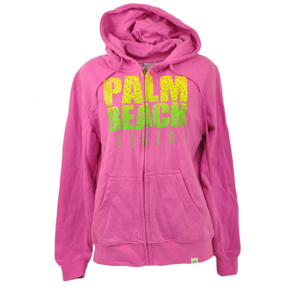Palm Beach Florida Pink Zip Up Fleece Sweater Hoodie Womens Ladies Serra City