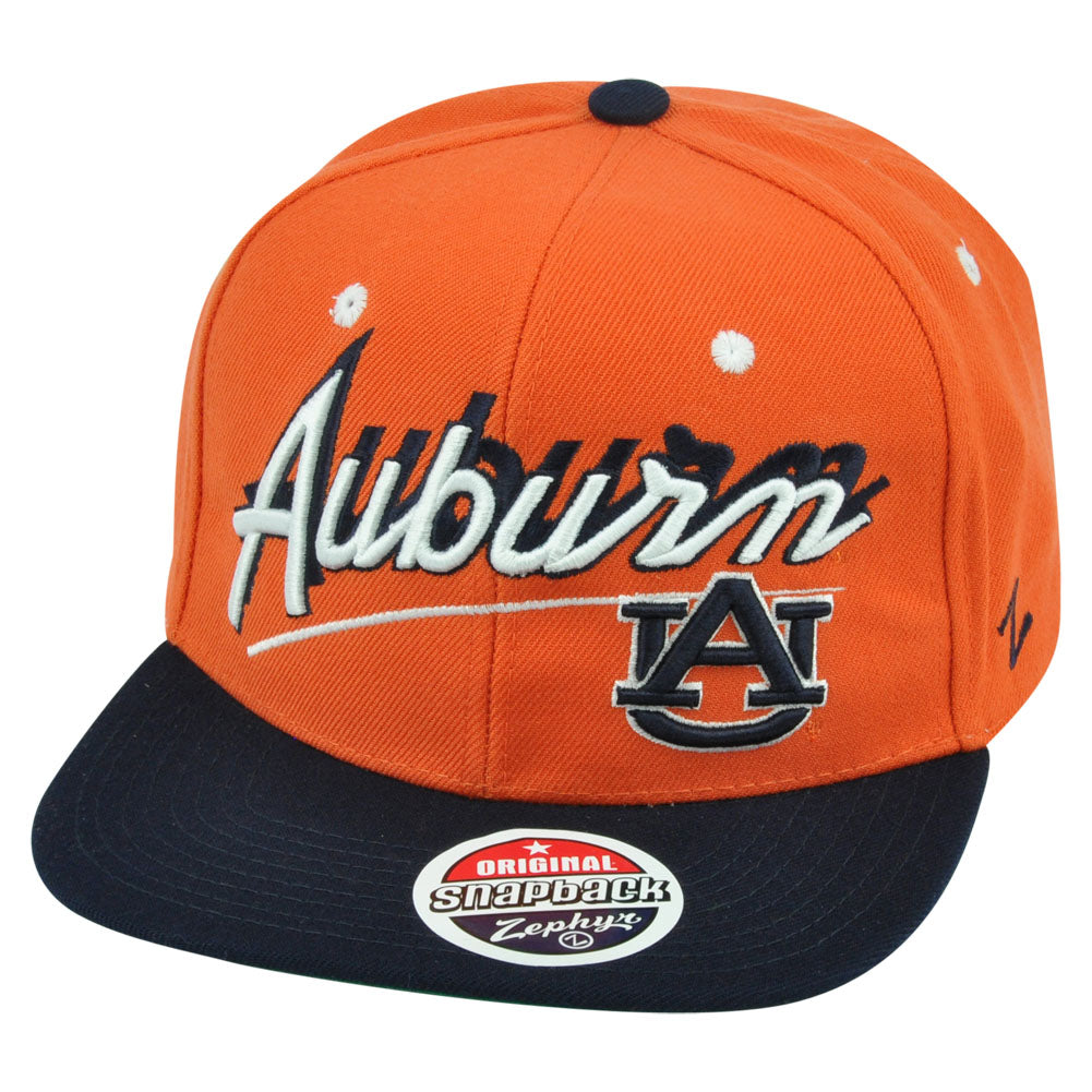 NCAA Zephyr Auburn Tigers Shadow Script Snapback Flat Bill Adjustable Hat Cap