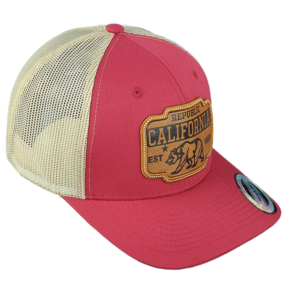 Republic California USA 1850 Burgundy Beige Adjustabl Patch Mesh Trucker Hat Cap