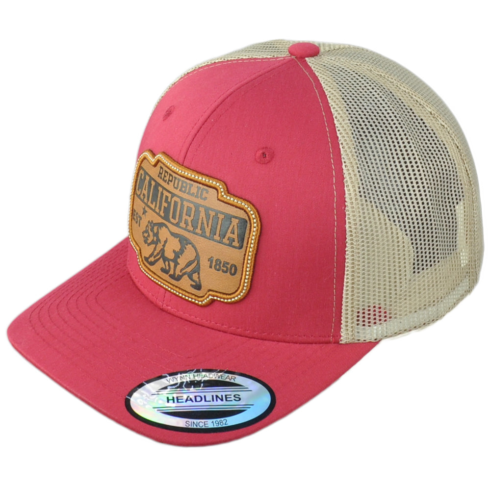 Republic California USA 1850 Burgundy Beige Adjustabl Patch Mesh Trucker Hat Cap