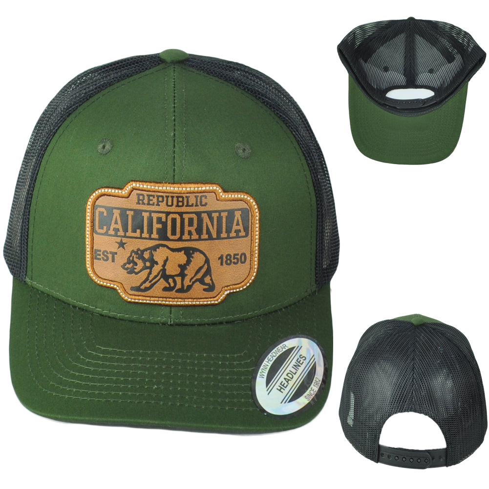 Republic California USA 1850 Green Adjustable Adults Patch Mesh Trucker Hat Cap