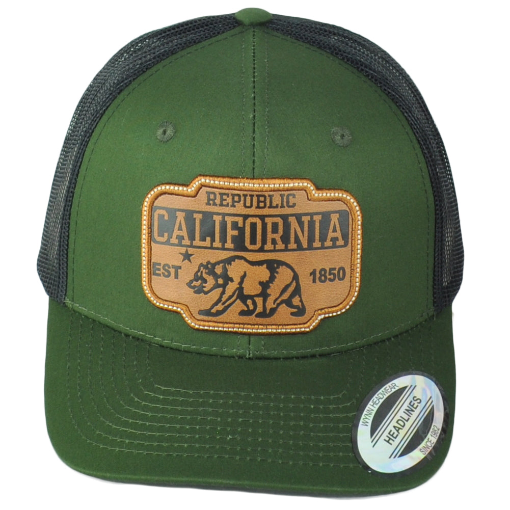 Republic California USA 1850 Green Adjustable Adults Patch Mesh Trucker Hat Cap