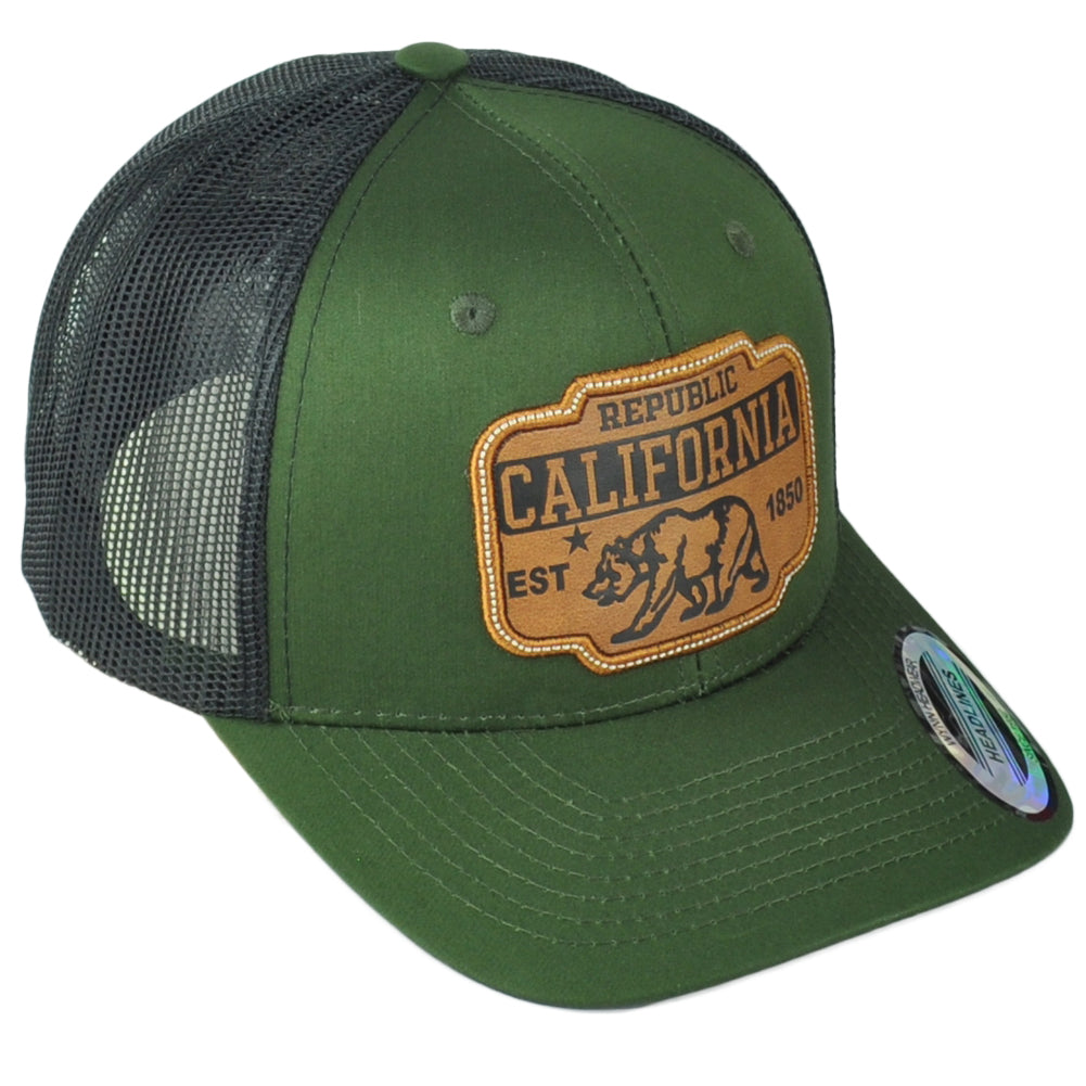 Republic California USA 1850 Green Adjustable Adults Patch Mesh Trucker Hat Cap