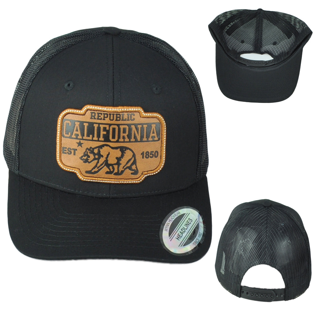 Republic California USA 1850 Black Adjustable Adults Patch Mesh Trucker Hat Cap