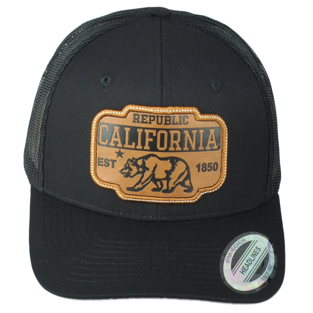 Republic California USA 1850 Black Adjustable Adults Patch Mesh Trucker Hat Cap