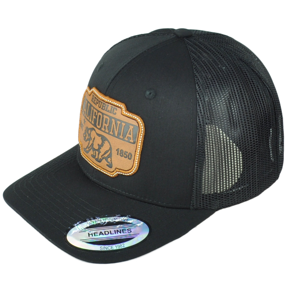 Republic California USA 1850 Black Adjustable Adults Patch Mesh Trucker Hat Cap