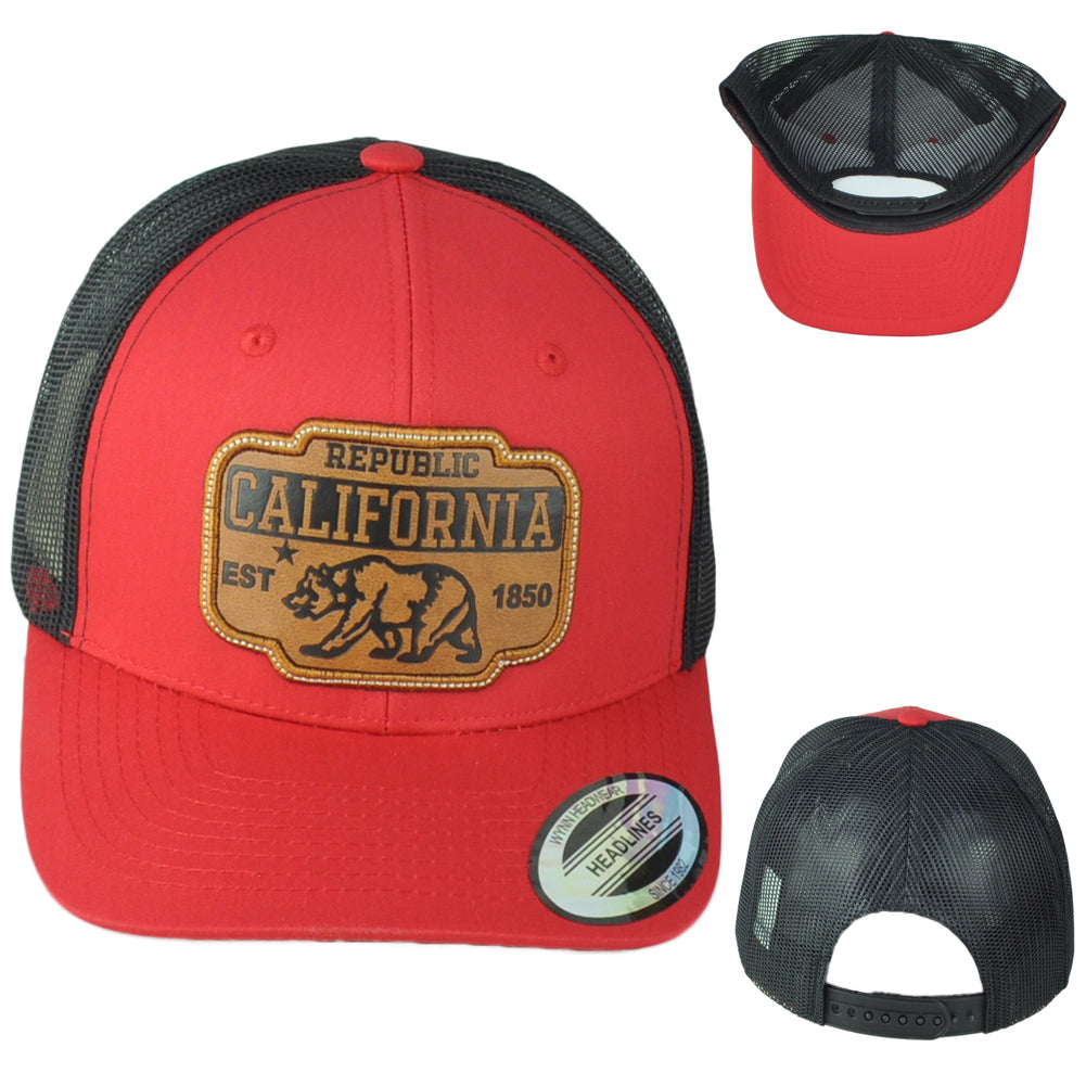 Republic California USA 1850 Red Black Adjustable Patch Mesh Trucker Hat Cap