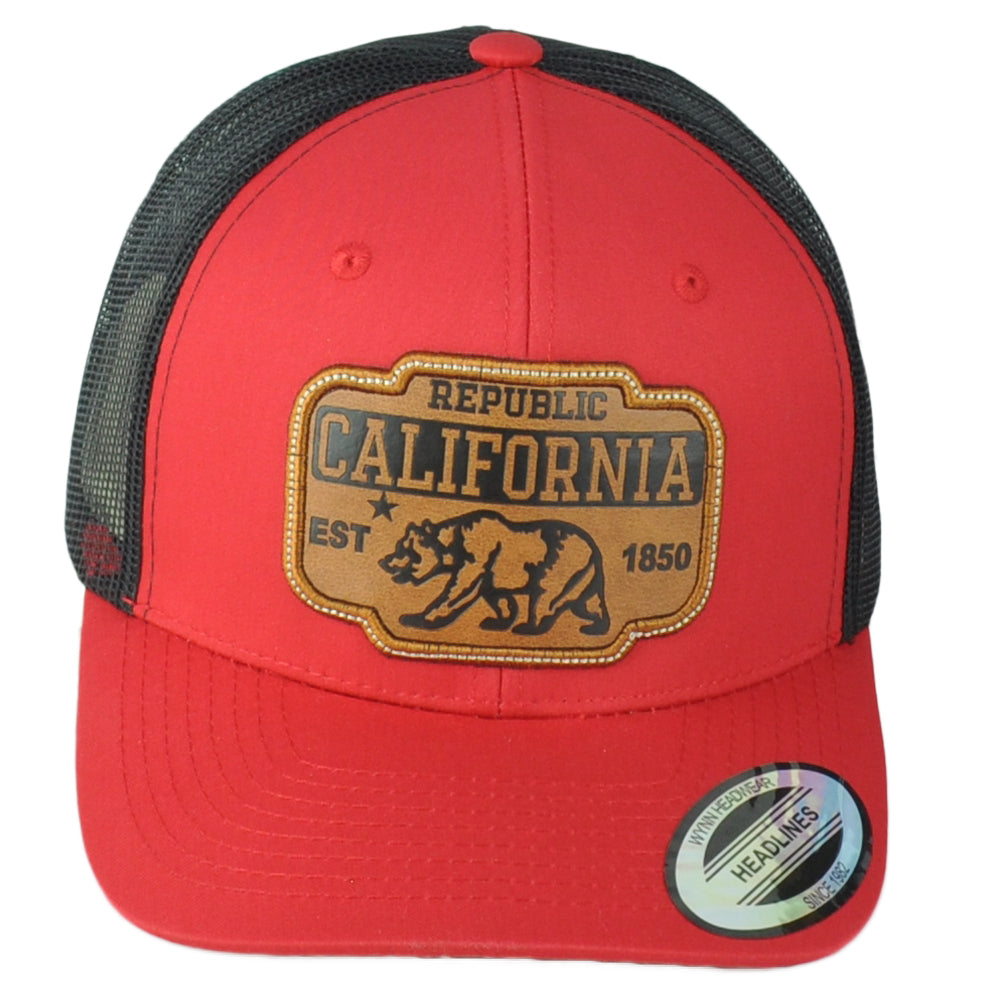 Republic California USA 1850 Red Black Adjustable Patch Mesh Trucker Hat Cap