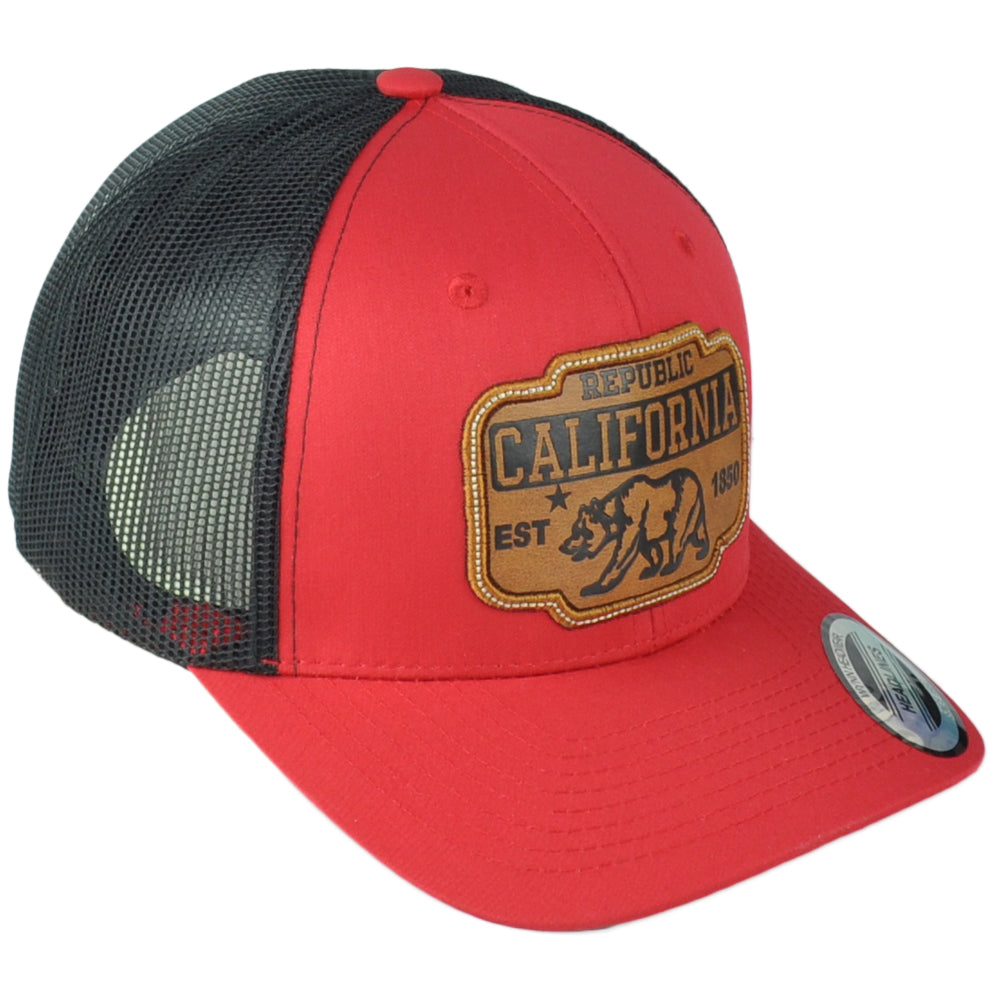 Republic California USA 1850 Red Black Adjustable Patch Mesh Trucker Hat Cap