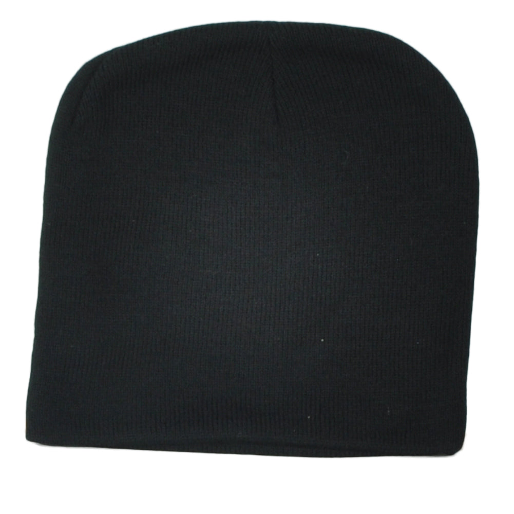 Black Cuffless Blank Solid Color Plain Adults Unisex Skully Beanie Knit Hat