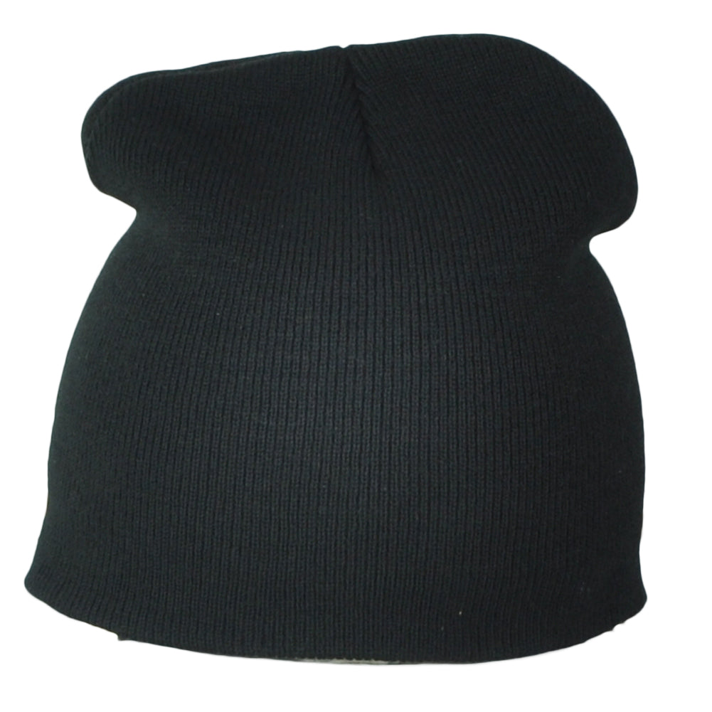 Black Cuffless Blank Solid Color Plain Adults Unisex Skully Beanie Knit Hat