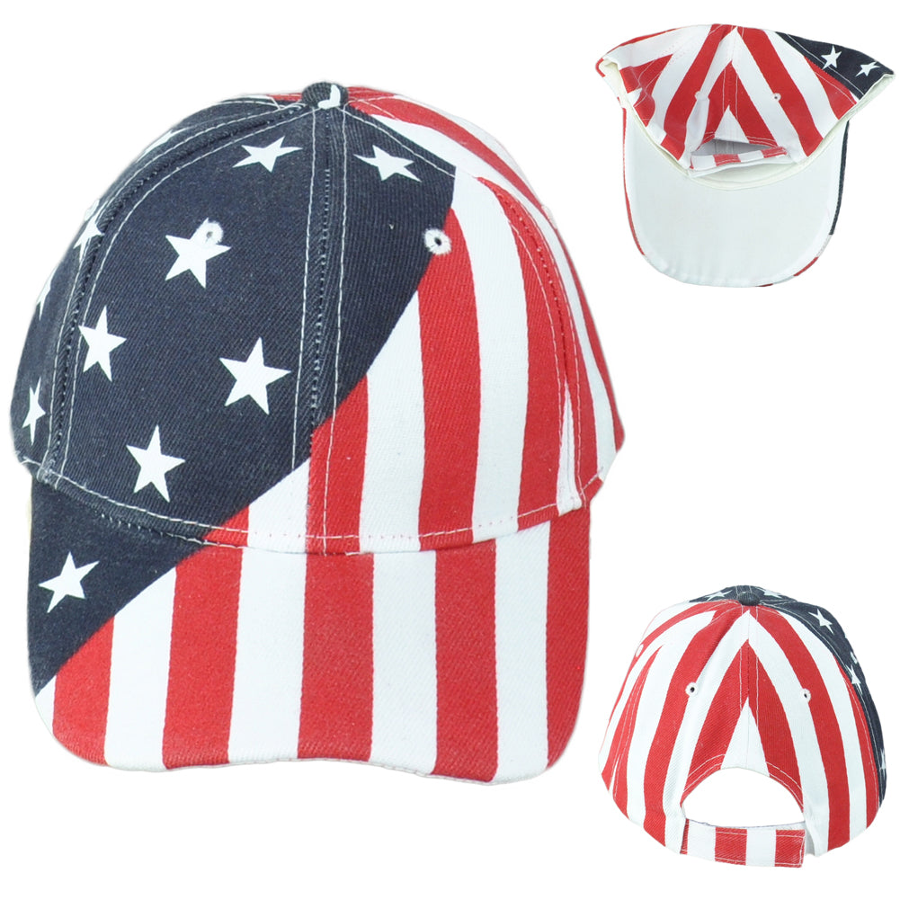 United States USA Flag Red White Blue Curved Bill Adjustable Adults Hat Cap