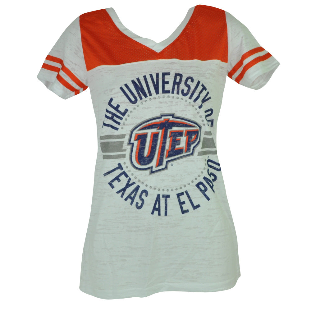 NCAA UTEP Texas El Paso Miners V Neck Women Ladies Tshirt Tee Pink White