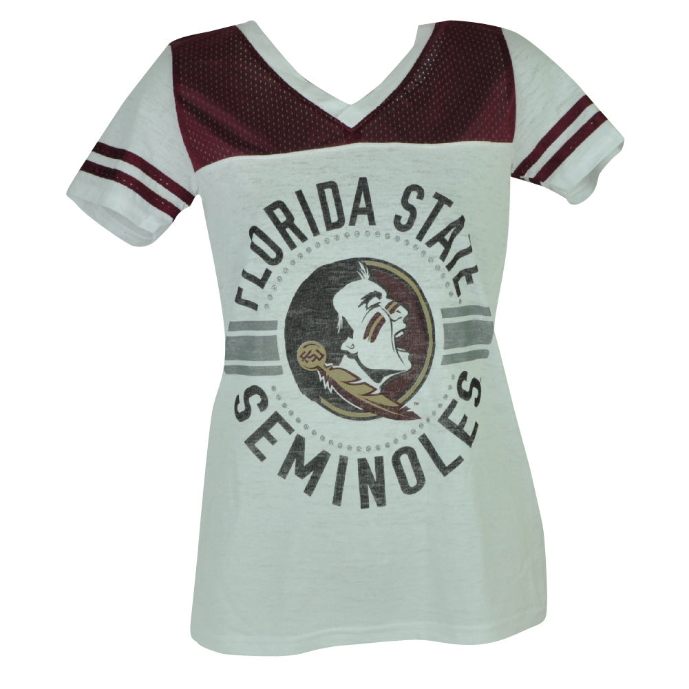 NCAA Florida State Seminoles Pink Tshirt Tee Womens Ladies V Neck White Sport