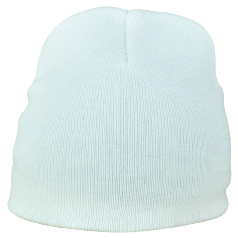 White Cuffless Blank Solid Color Plain Adults Unisex Skully Beanie Knit Hat