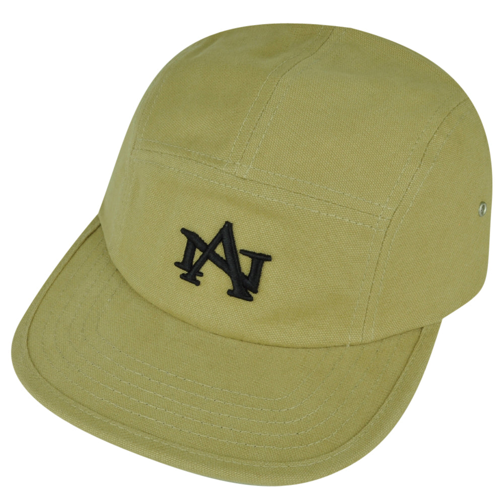 American Needle Logo Clip Buckle Hat Cap Khaki Relaxed Brand Flat Bill Adjustable