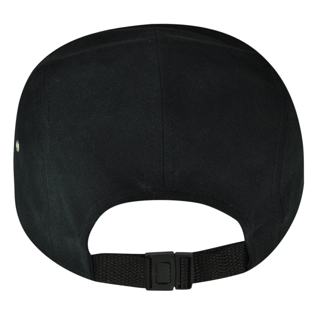 American Needle Logo Clip Buckle Hat Cap Black Relaxed Brand Flat Bill Adjustable