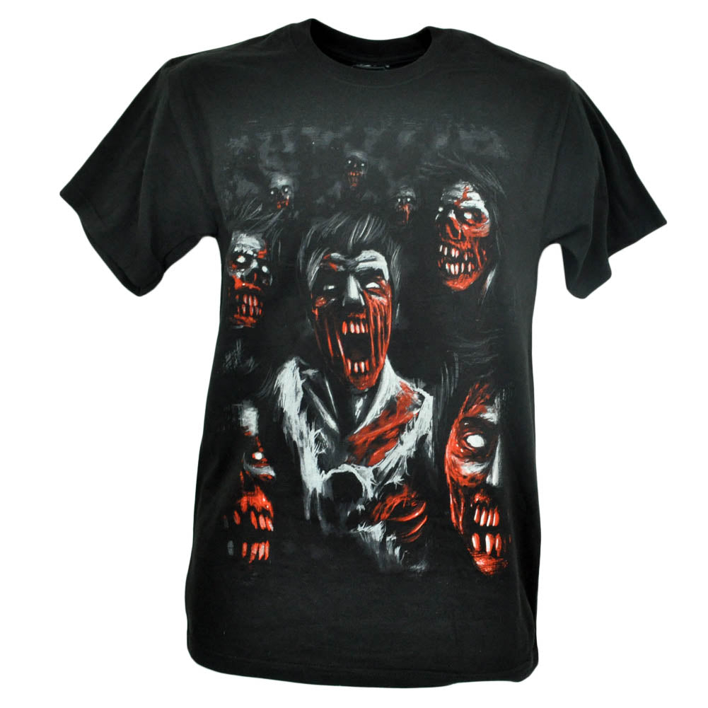 Zombie Horror Scary Monster Face Skeleton Mens Black Tshirt Dead Tee Creepy