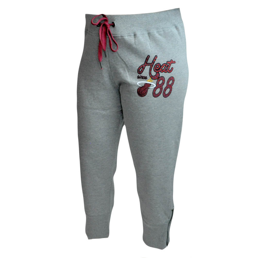 NBA Unk Miami Heat Women Ladies Rhinestone Capri Crop Sweat Pants Zipper