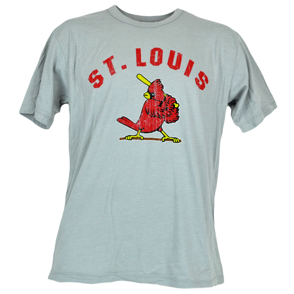 MLB St Louis Cardinals Distressed Big Red Mascot Adult Gray Tshirt Tee